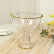 Clear Compote Pedestal Bowl Glass Flower Vase With Gold Beaded Trim, Round Footed Candy Trifle Bowl