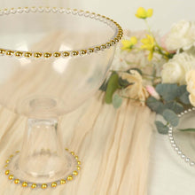 Clear Compote Pedestal Bowl Glass Flower Vase With Gold Beaded Trim, Round Footed Candy Trifle Bowl