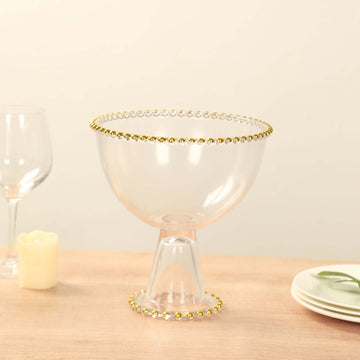 <h3 style="margin-left:0px;"><strong>Elegant Display: Clear Compote Pedestal Bowl with Gold Beaded Rim</strong>