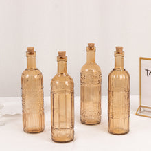 Set of 4 Amber Gold Vintage Embossed Glass Bottles with Corks, 16oz Large Decorative Wine