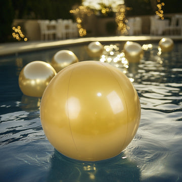 2 Pack Large Gold Vinyl Inflatable Beach Balls, Reusable Round Swimming Pool Balls Kid Toys Theme Party Decoration - 20"