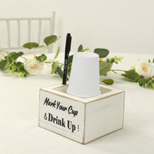 Rustic Whitewashed Wooden Solo Cup Holder with Black Marker Pen, Square Farmhouse Party Cup