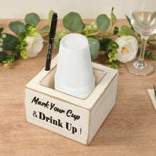 Rustic Whitewashed Wooden Solo Cup Holder with Black Marker Pen, Square Farmhouse Party Cup