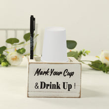 Rustic Whitewashed Wooden Solo Cup Holder with Black Marker Pen, Square Farmhouse Party Cup