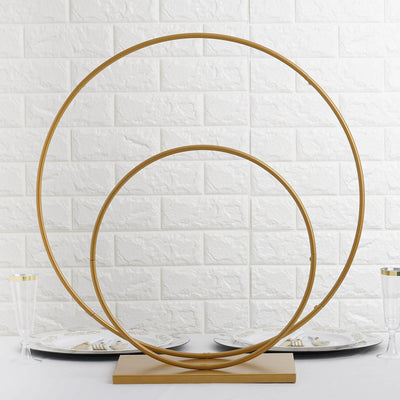 Metal Double Hoop Wedding Centerpiece Gold 24" & 16" - Flower Stand for Events & Table Decor