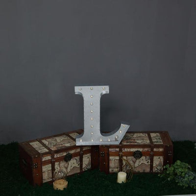 Vintage Galvanized Metal Marquee "L" Letter Light Cordless With 16 Warm White LED 20"