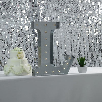 Vintage Galvanized Metal Marquee "L" Letter Light Cordless With 16 Warm White LED 20"