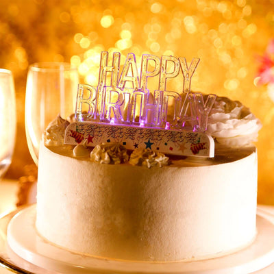 Acrylic LED Cake Topper Clear Multicolor Flashing 5"x3" - Light-Up Happy Birthday Decoration