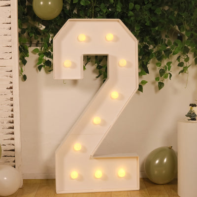 4ft Giant LED Marquee Number "2", White Pre-Cut Foam Board with 10 Warm White Battery Operated LEDs, Glue Gun and Sticks