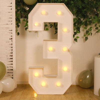 4ft Giant LED Marquee Number "3", White Pre-Cut Foam Board with 10 Warm White Battery Operated LEDs, Glue Gun and Sticks
