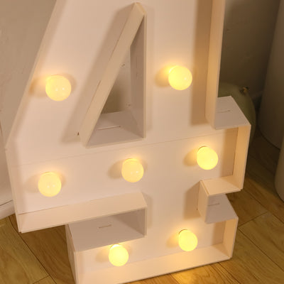 4ft Giant LED Marquee Number "4", White Pre-Cut Foam Board with 10 Warm White Battery Operated LEDs, Glue Gun and Sticks