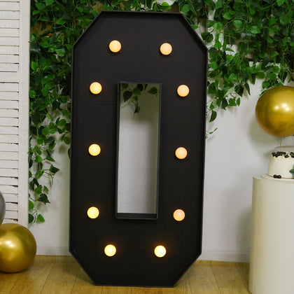 4ft Giant LED Marquee Number "0", Black Pre-Cut Foam Board with 10 Warm White Battery Operated LEDs, Glue Gun and Sticks