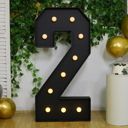 4ft Giant LED Marquee Number "2", Black Pre-Cut Foam Board with 10 Warm White Battery Operated LEDs, Glue Gun and Sticks