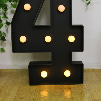 4ft Giant LED Marquee Number "4", Black Pre-Cut Foam Board with 10 Warm White Battery Operated LEDs, Glue Gun and Sticks