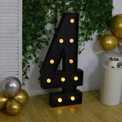 4ft Giant LED Marquee Number "4", Black Pre-Cut Foam Board with 10 Warm White Battery Operated LEDs, Glue Gun and Sticks