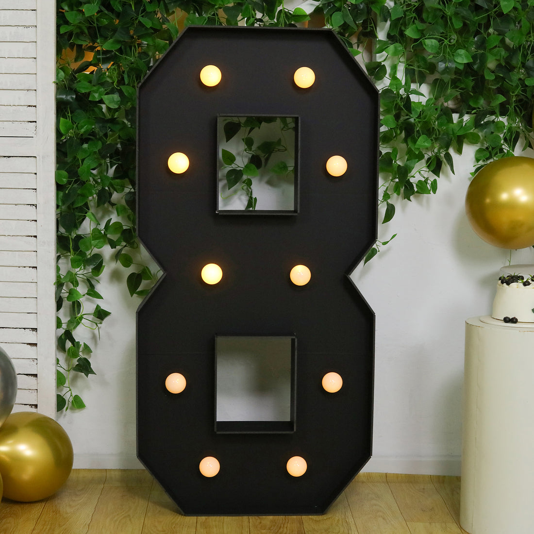 4ft Giant LED Marquee Number 8, Black Pre-Cut Foam Board with 10 Warm White