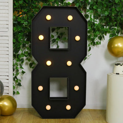 4ft Giant LED Marquee Number "8", Black Pre-Cut Foam Board with 10 Warm White Battery Operated LEDs, Glue Gun and Sticks