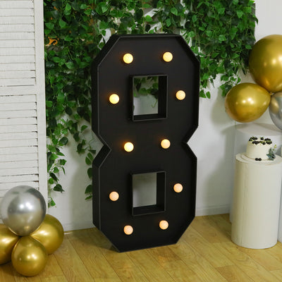 4ft Giant LED Marquee Number "8", Black Pre-Cut Foam Board with 10 Warm White Battery Operated LEDs, Glue Gun and Sticks