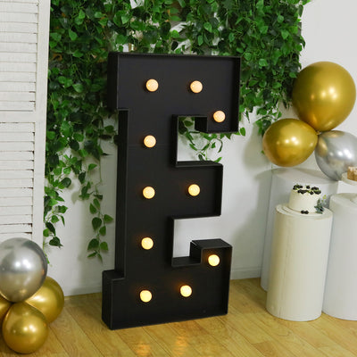 4ft Giant LED Marquee Letter "E", Black Pre-Cut Foam Board with 10 Warm White Battery Operated LEDs, Glue Gun and Sticks