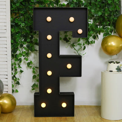 4ft Giant LED Marquee Letter "F", Black Pre-Cut Foam Board with 10 Warm White Battery Operated LEDs, Glue Gun and Sticks