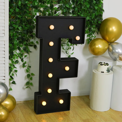 4ft Giant LED Marquee Letter "F", Black Pre-Cut Foam Board with 10 Warm White Battery Operated LEDs, Glue Gun and Sticks