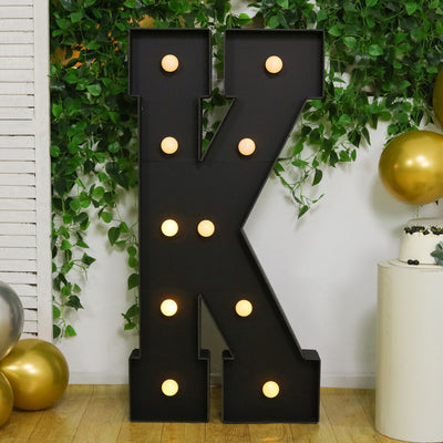 4ft Giant LED Marquee Letter "K", Black Pre-Cut Foam Board with 10 Warm White Battery Operated LEDs, Glue Gun and Sticks