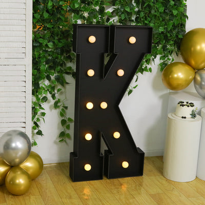 4ft Giant LED Marquee Letter "K", Black Pre-Cut Foam Board with 10 Warm White Battery Operated LEDs, Glue Gun and Sticks