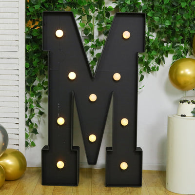 4ft Giant LED Marquee Letter "M", Black Pre-Cut Foam Board with 10 Warm White Battery Operated LEDs, Glue Gun and Sticks