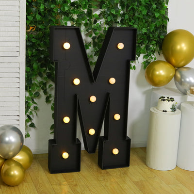 4ft Giant LED Marquee Letter "M", Black Pre-Cut Foam Board with 10 Warm White Battery Operated LEDs, Glue Gun and Sticks