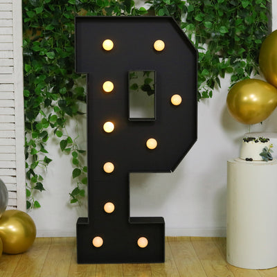 4ft Giant LED Marquee Letter "P", Black Pre-Cut Foam Board with 10 Warm White Battery Operated LEDs, Glue Gun and Sticks