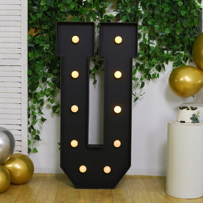 4ft Giant LED Marquee Letter "U", Black Pre-Cut Foam Board with 10 Warm White Battery Operated LEDs, Glue Gun and Sticks