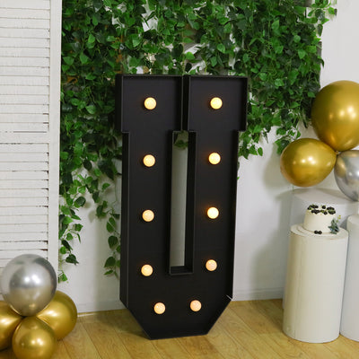 4ft Giant LED Marquee Letter "U", Black Pre-Cut Foam Board with 10 Warm White Battery Operated LEDs, Glue Gun and Sticks