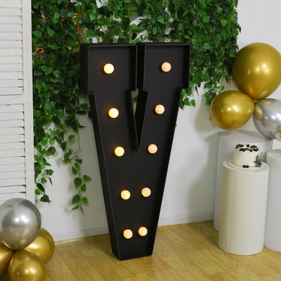 4ft Giant LED Marquee Letter "V", Black Pre-Cut Foam Board with 10 Warm White Battery Operated LEDs, Glue Gun and Sticks