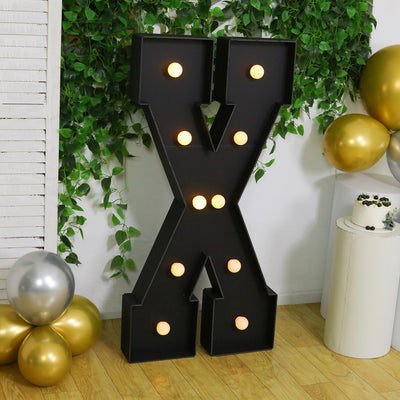 4ft Giant LED Marquee Letter "X", Black Pre-Cut Foam Board with 10 Warm White Battery Operated LEDs, Glue Gun and Sticks