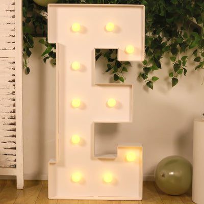 4ft Giant LED Marquee Letter "E", White Pre-Cut Foam Board with 10 Warm White Battery Operated LEDs, Glue Gun and Sticks