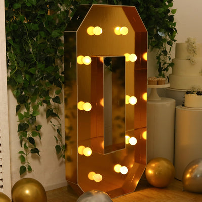 4ft Giant LED Marquee Number "0", Gold Pre-Cut Foam Board with 10 Warm White Battery Operated LEDs, Glue Gun and Sticks