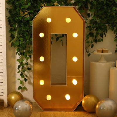 4ft Giant LED Marquee Number "0", Gold Pre-Cut Foam Board with 10 Warm White Battery Operated LEDs, Glue Gun and Sticks