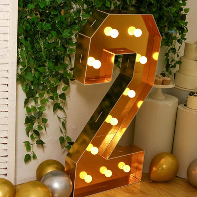 4ft Giant LED Marquee Number "2", Gold Pre-Cut Foam Board with 10 Warm White Battery Operated LEDs, Glue Gun and Sticks