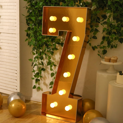 4ft Giant LED Marquee Number "7", Gold Pre-Cut Foam Board with 10 Warm White Battery Operated LEDs, Glue Gun and Sticks