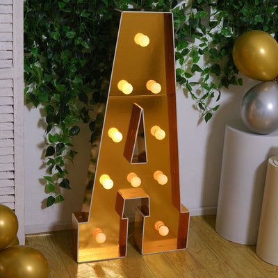 4ft Giant LED Marquee Letter "A", Gold Pre-Cut Foam Board with 10 Warm White Battery Operated LEDs, Glue Gun and Sticks