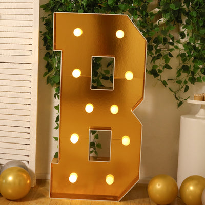 4ft Giant LED Marquee Letter "B", Gold Pre-Cut Foam Board with 10 Warm White Battery Operated LEDs, Glue Gun and Sticks