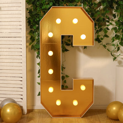 4ft Giant LED Marquee Letter "C", Gold Pre-Cut Foam Board with 10 Warm White Battery Operated LEDs, Glue Gun and Sticks