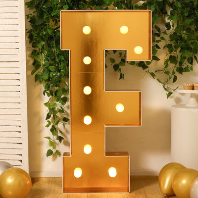 4ft Giant LED Marquee Letter "F", Gold Pre-Cut Foam Board with 10 Warm White Battery Operated LEDs, Glue Gun and Sticks