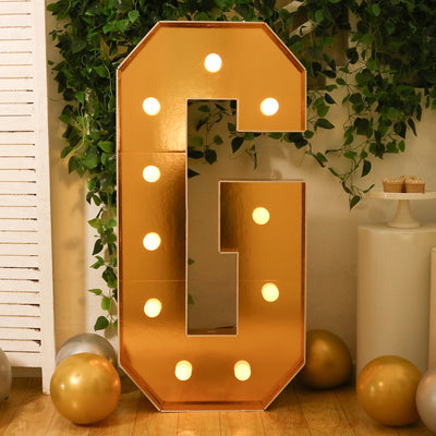 4ft Giant LED Marquee Letter "G", Gold Pre-Cut Foam Board with 10 Warm White Battery Operated LEDs, Glue Gun and Sticks