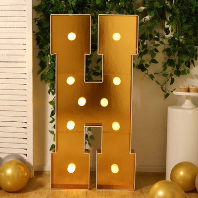 4ft Giant LED Marquee Letter "H", Gold Pre-Cut Foam Board with 10 Warm White Battery Operated LEDs, Glue Gun and Sticks