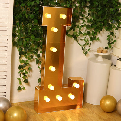 4ft Giant LED Marquee Letter "L", Gold Pre-Cut Foam Board with 10 Warm White Battery Operated LEDs, Glue Gun and Sticks