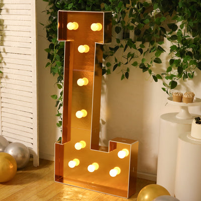 4ft Giant LED Marquee Letter "L", Gold Pre-Cut Foam Board with 10 Warm White Battery Operated LEDs, Glue Gun and Sticks