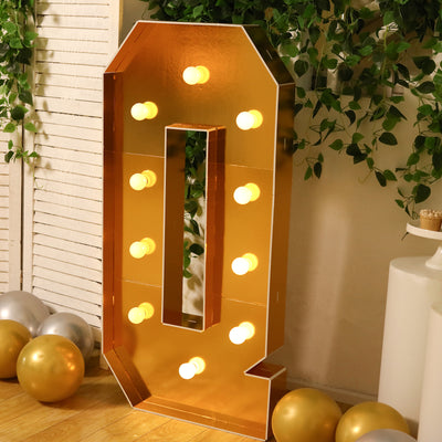 4ft Giant LED Marquee Letter "Q", Gold Pre-Cut Foam Board with 10 Warm White Battery Operated LEDs, Glue Gun and Sticks