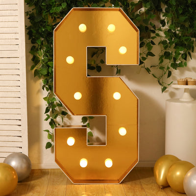 4ft Giant LED Marquee Letter "S", Gold Pre-Cut Foam Board with 10 Warm White Battery Operated LEDs, Glue Gun and Sticks