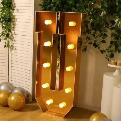 4ft Giant LED Marquee Letter "U", Gold Pre-Cut Foam Board with 10 Warm White Battery Operated LEDs, Glue Gun and Sticks